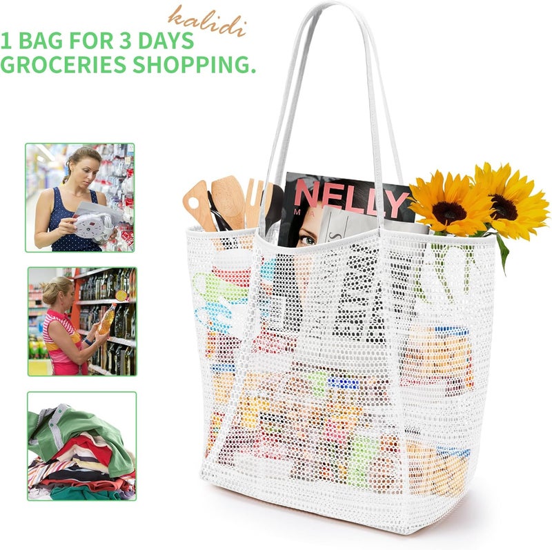 KALIDI BeachNylon Mesh Tote Bag, Casual Tote Bag Hobo Women Foldable MAX 23L Shoulder Bag For Beach Picnic Vacation - Image 4
